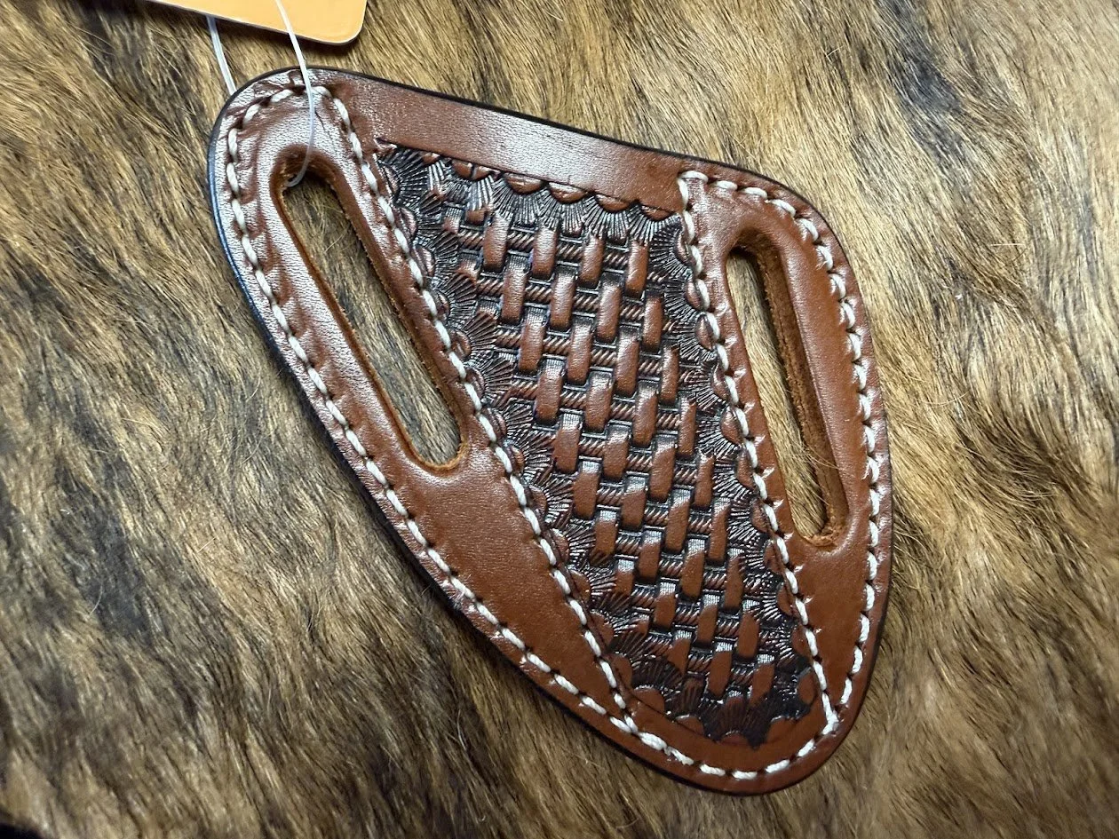 Cognac Basketweave Tolled Leather Sheath
