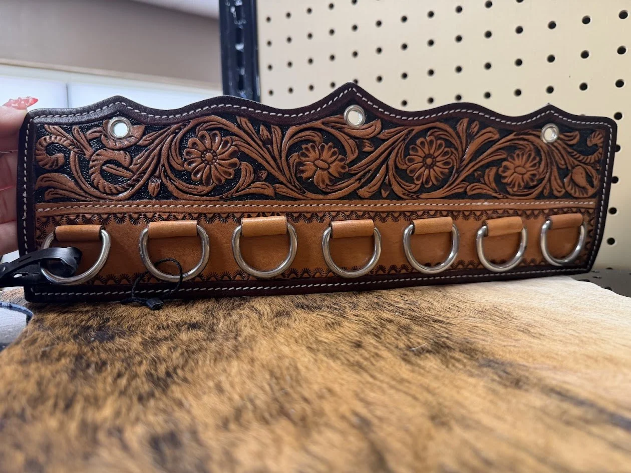 Floral Tooled Leather Scarf Holder