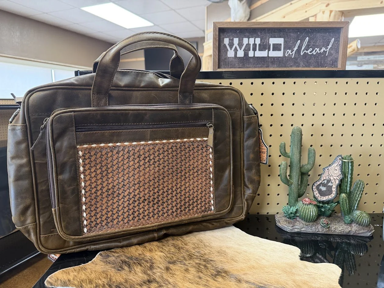 Basketweave Rustic Tooled Leather Briefcase