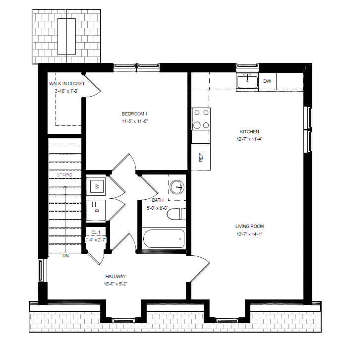 1 bedroom adu floor plan above garage