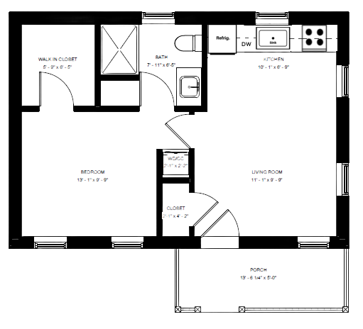 compact adu floor plan with front porch