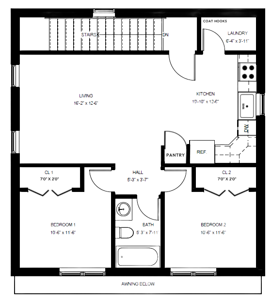 2 bedroom 2 bath adu over garage floor plan