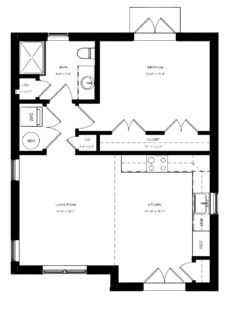 one bedroom 1 bathroom adu accessory dwelling unit floorplan