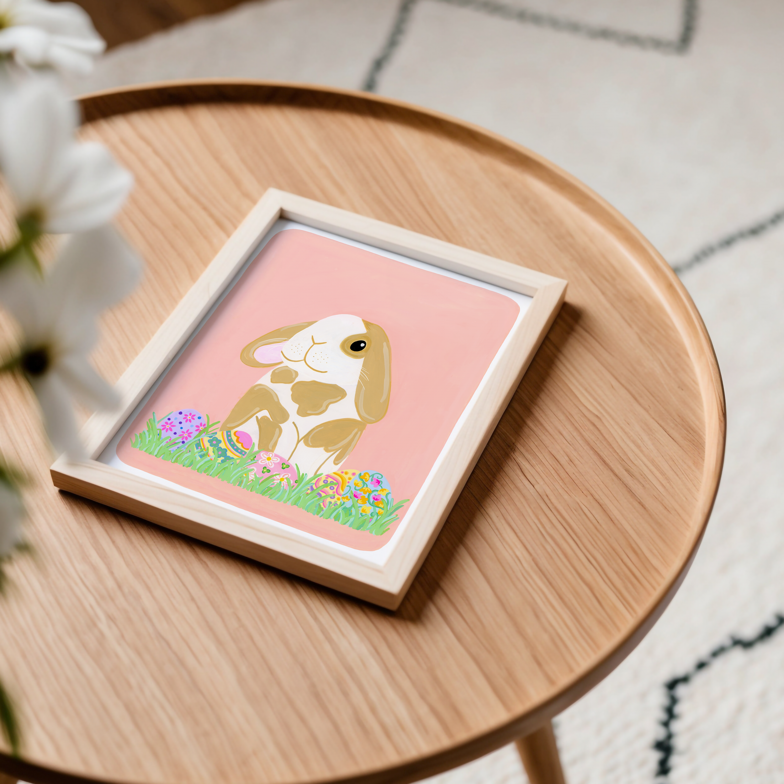Art print of an Easter bunny on a table