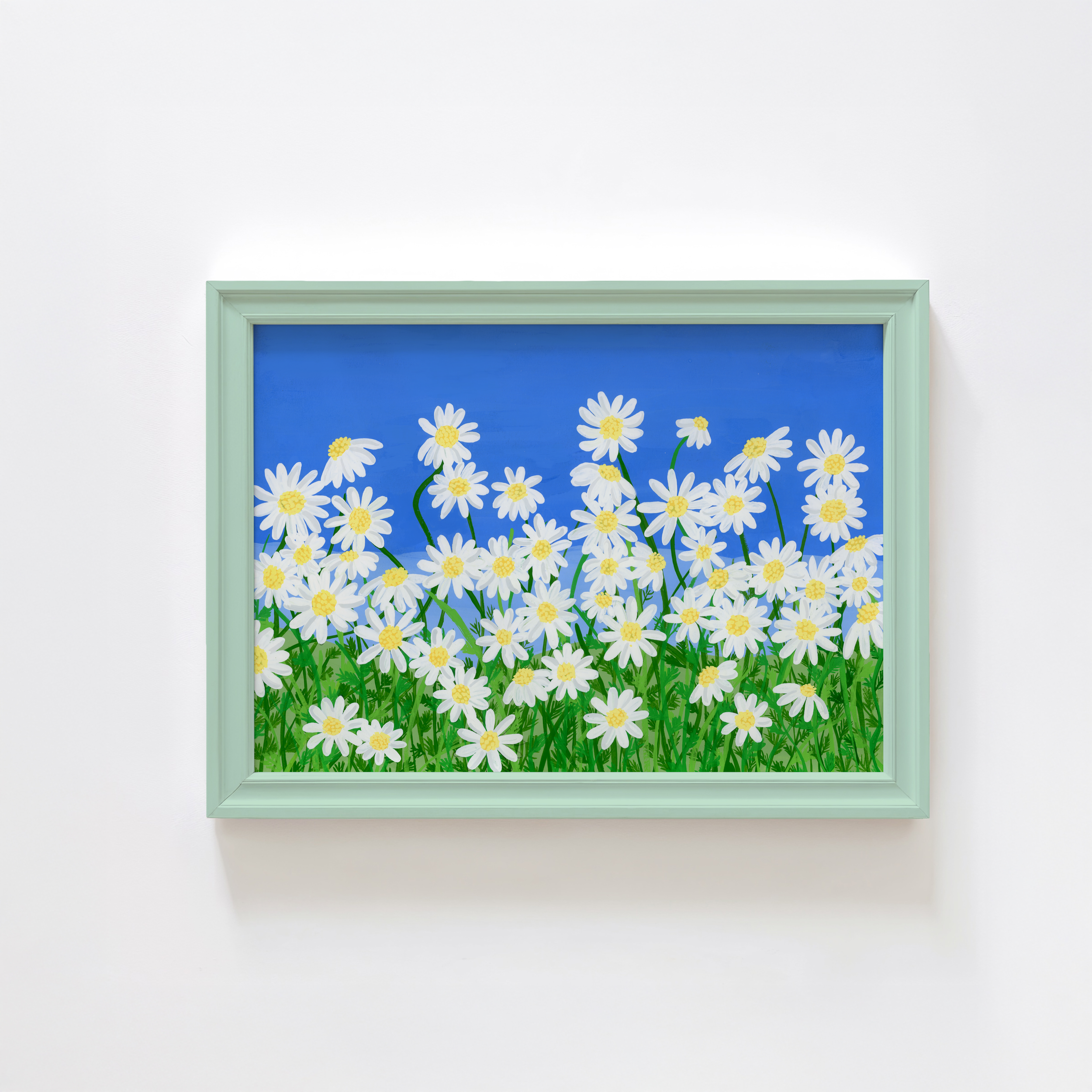 Summer daisy art print in a green frame