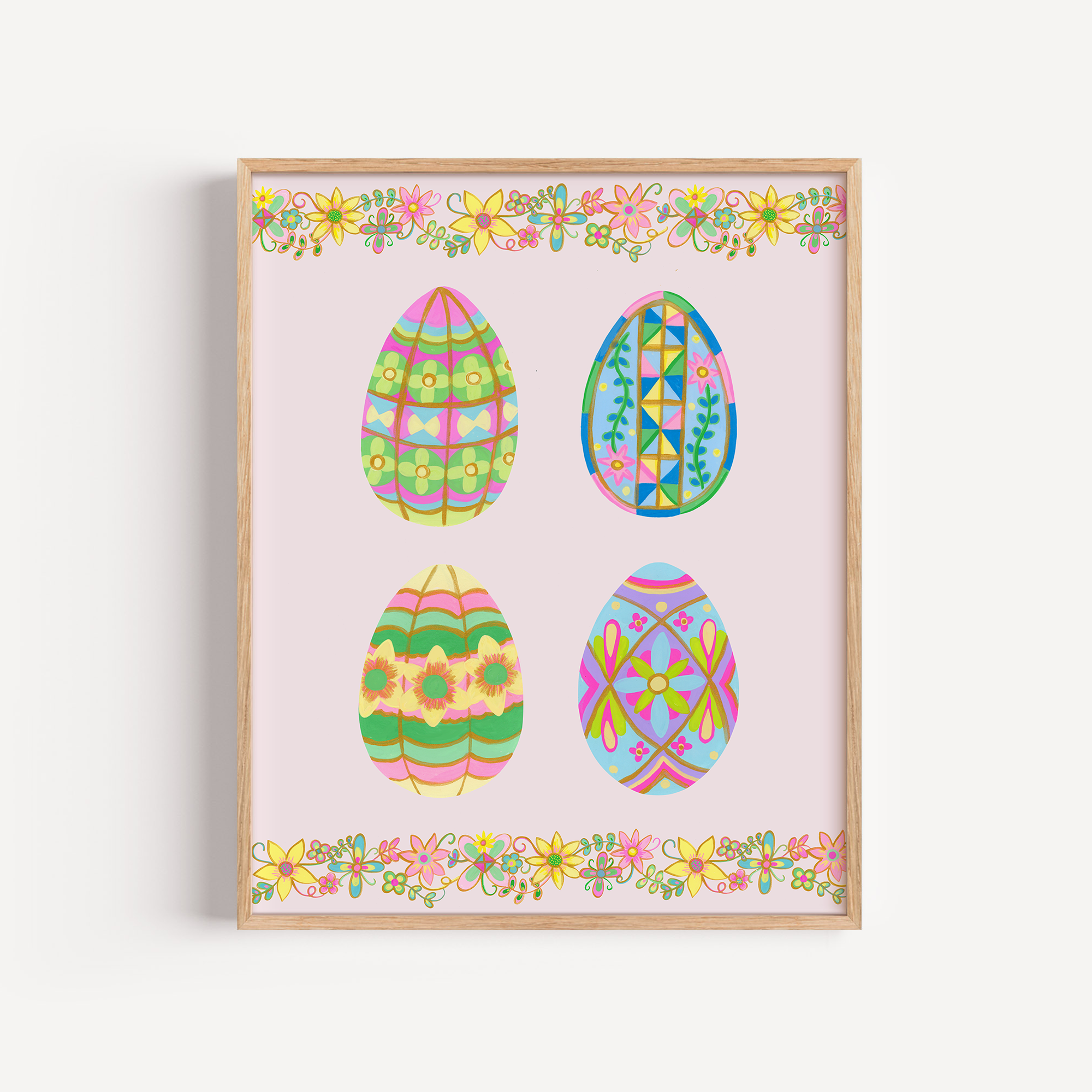 Easter egg art print in a simple wooden frame