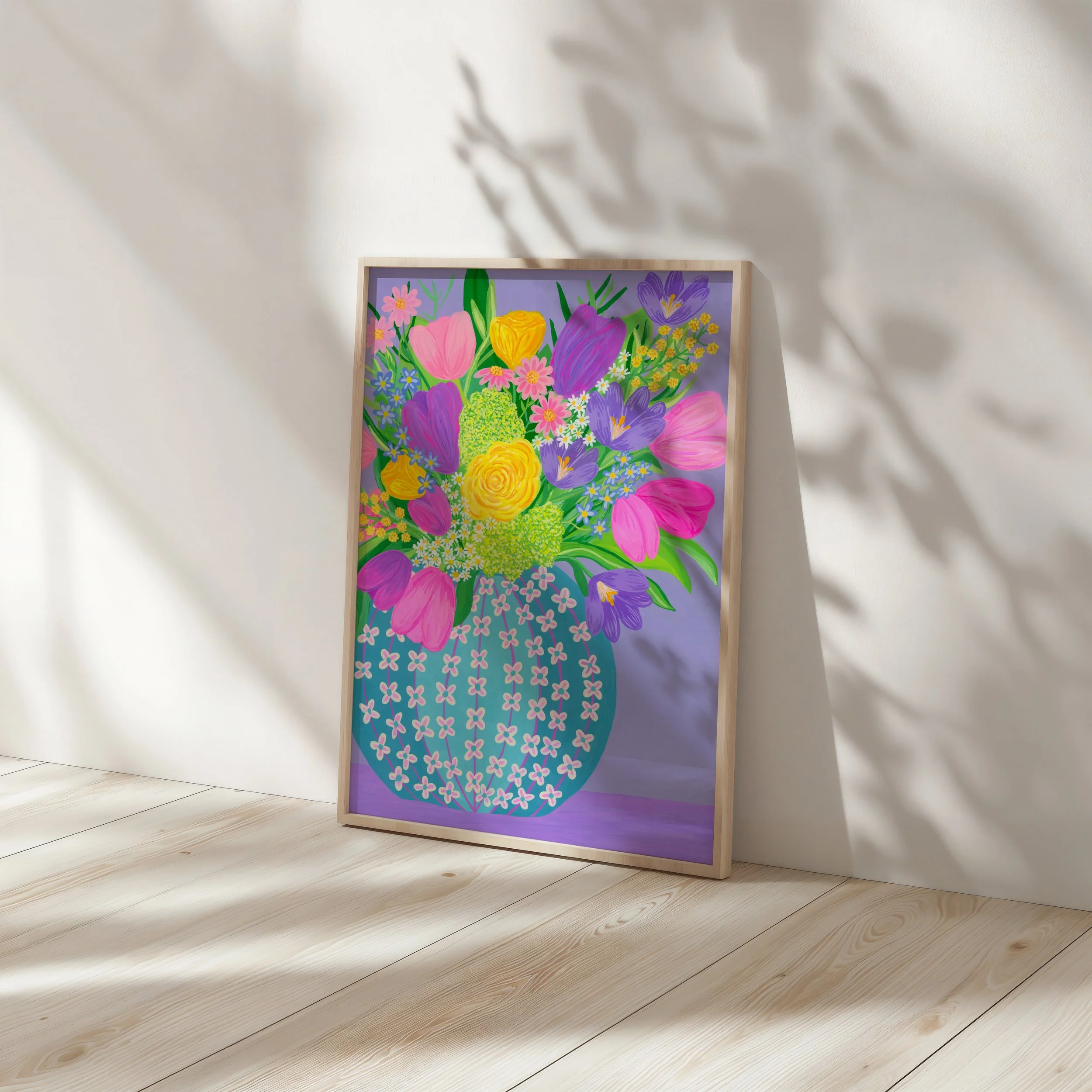 Art print of a spring bouquet with shadows across it
