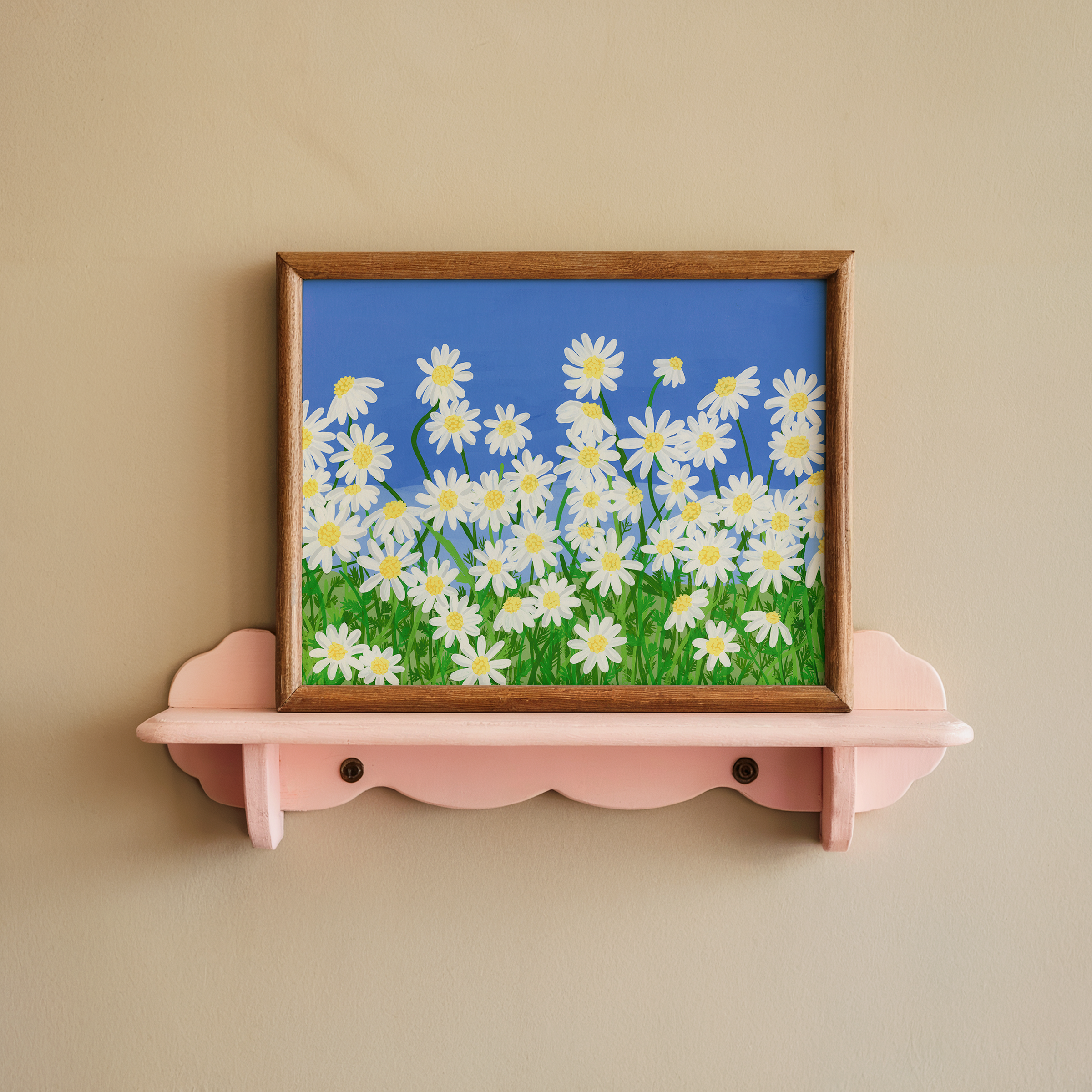Summer daisy art print in a pink frame