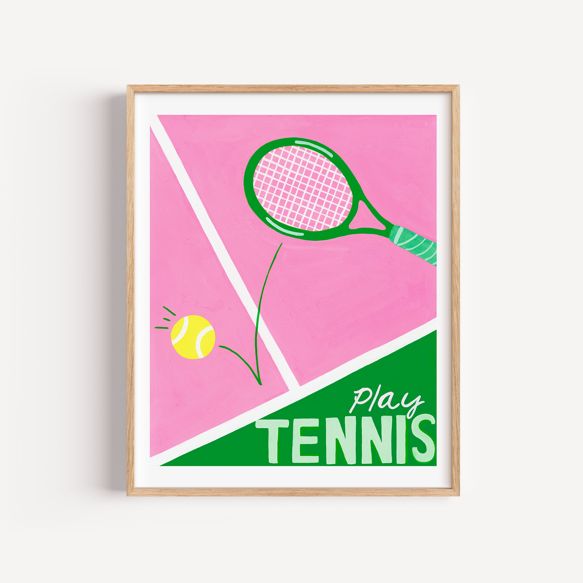 A poster that says play tennis in a simple frame
