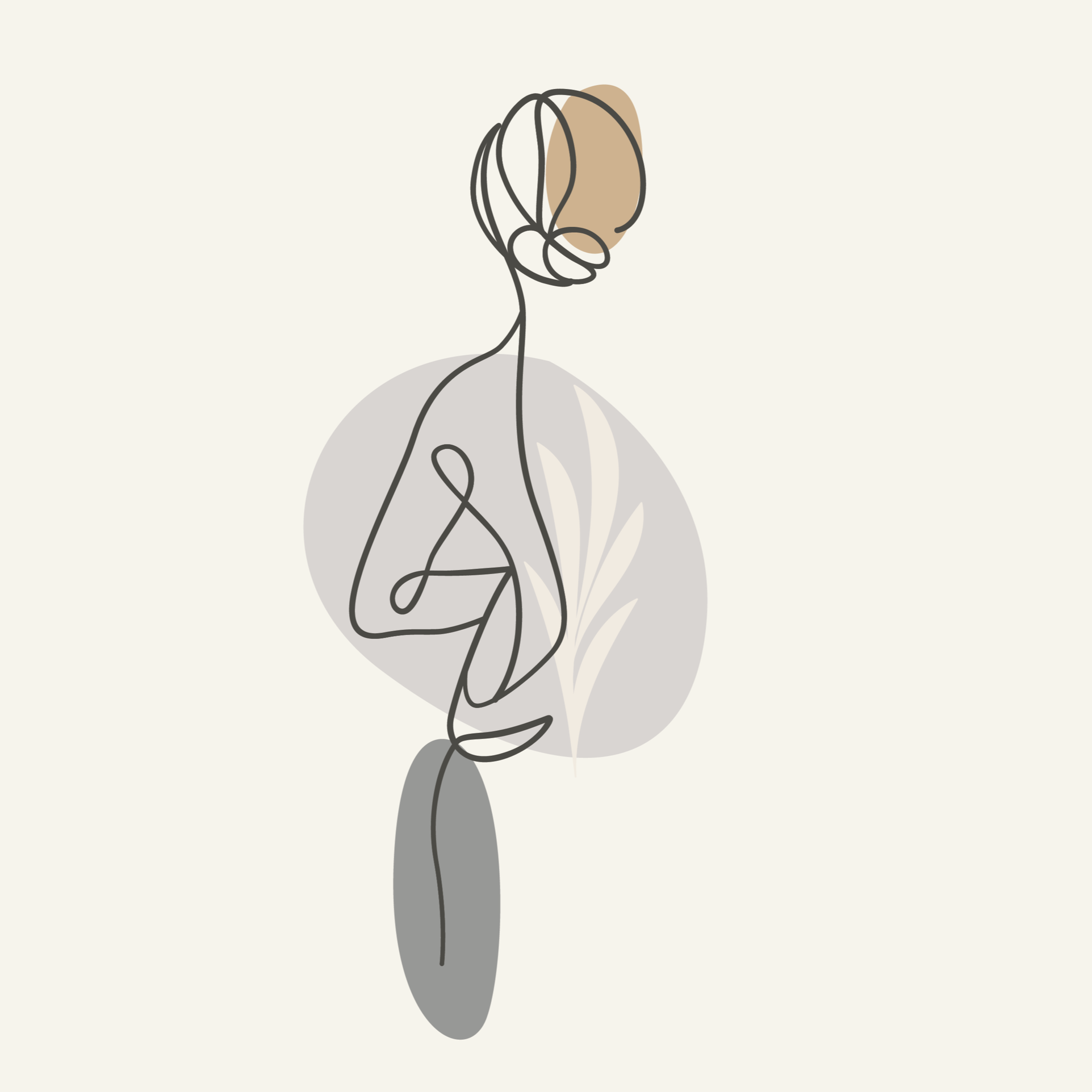 Line drawing of a woman's back, half visible and half implied, with a leaf imprint on the unseen side, representing a medical intuition session