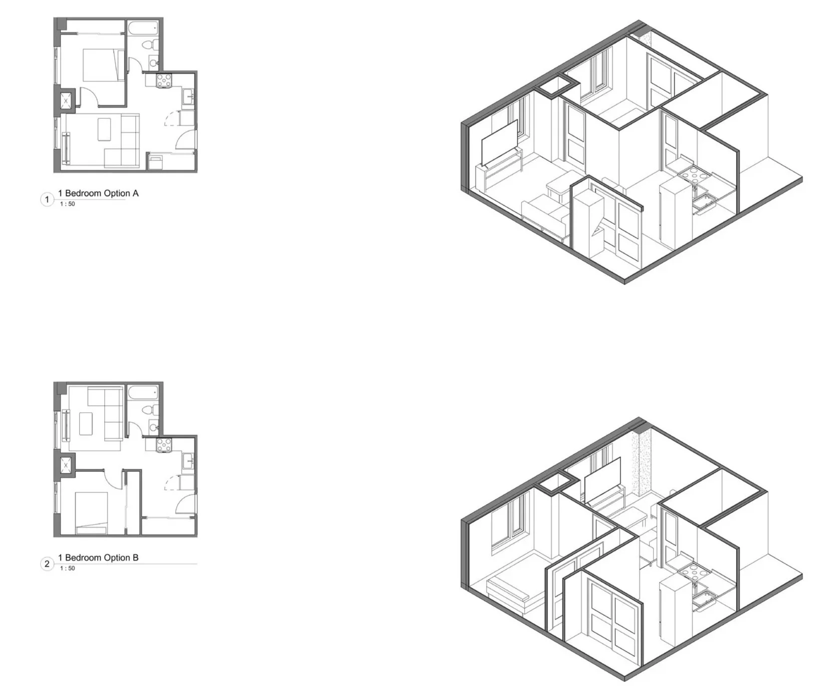 One-bedroom unit design options