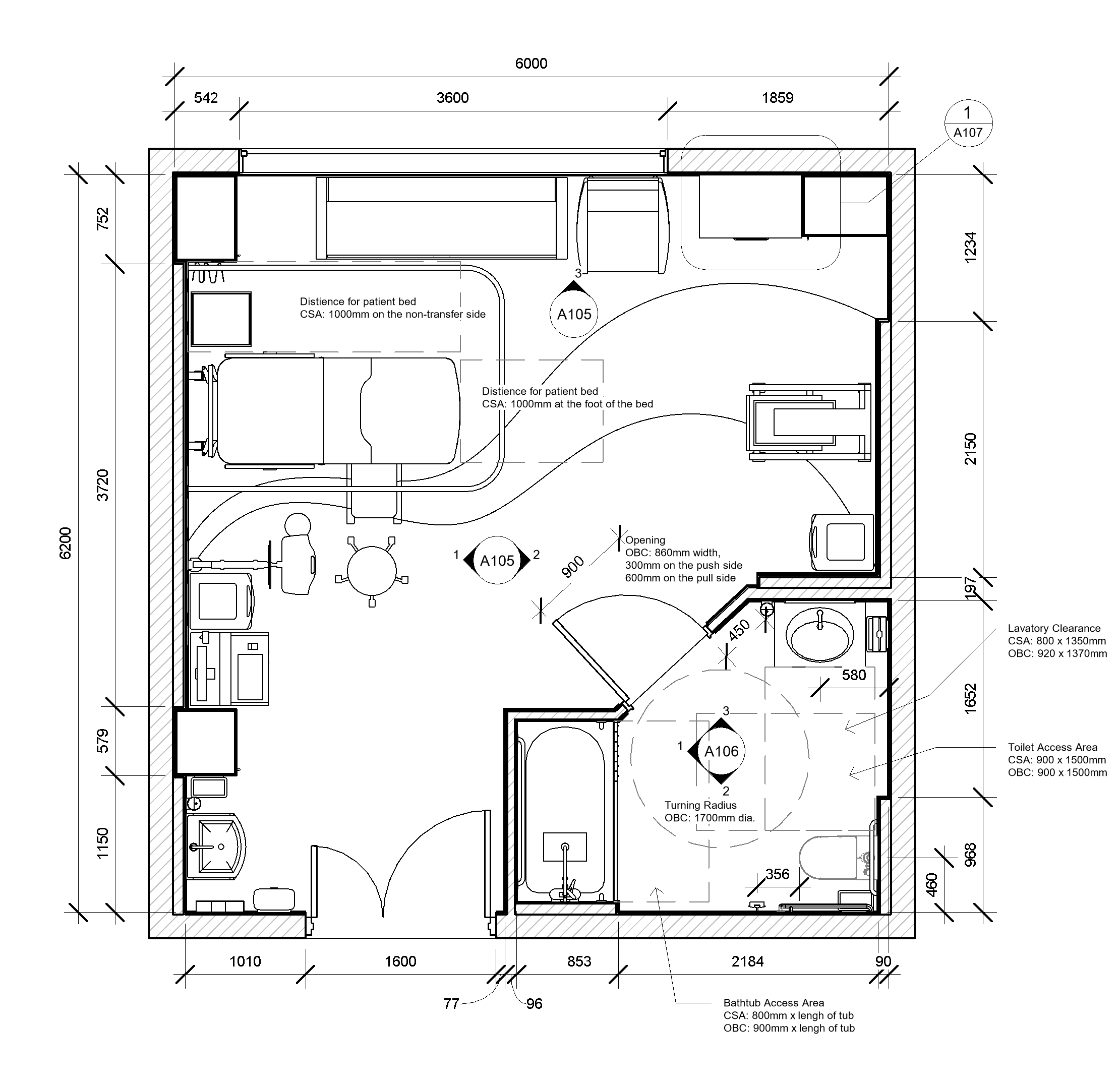 Patient room construction floor plan