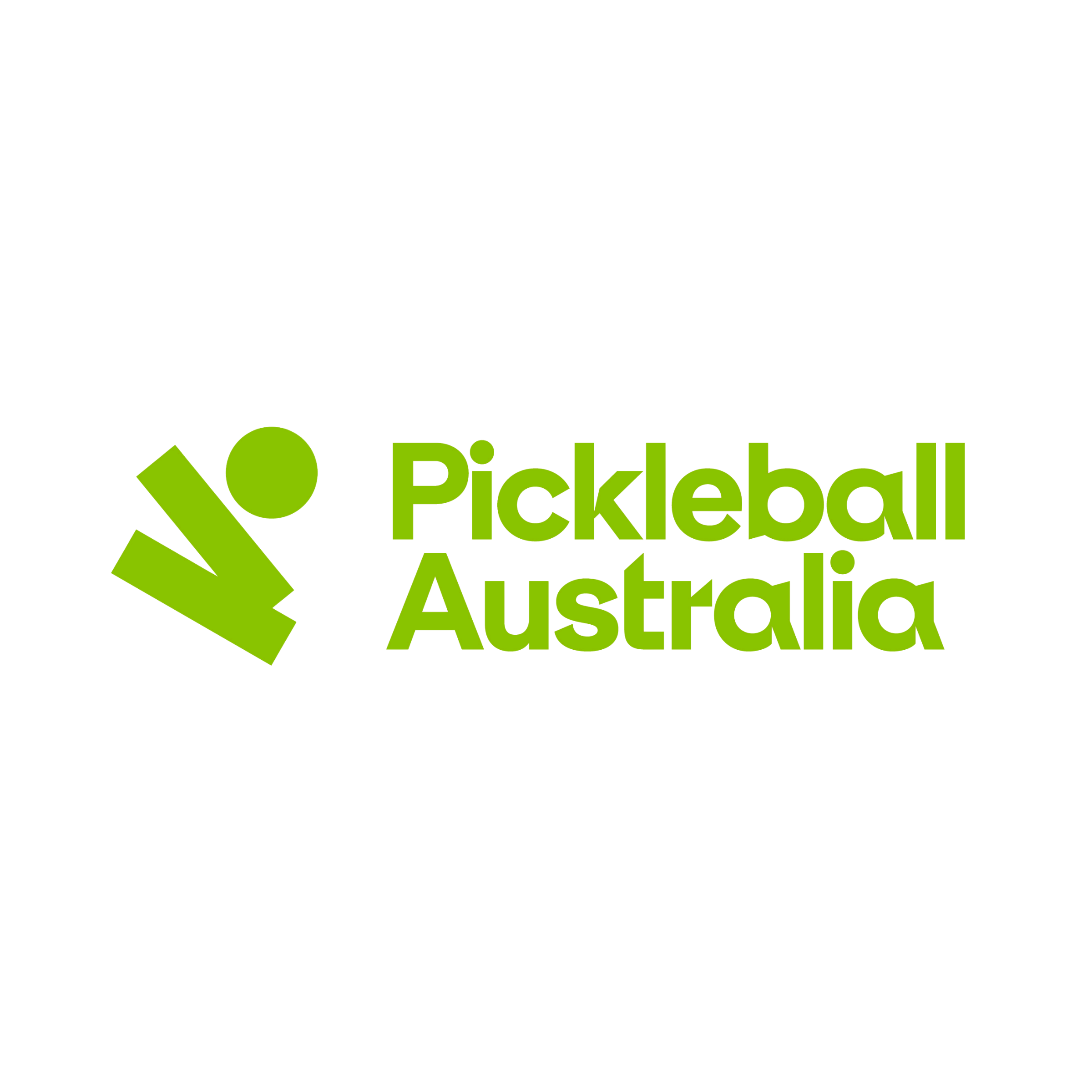 Logo for Pickleball Australia with a green pickleball paddle and ball alongside the text "Pickleball Australia" in green.