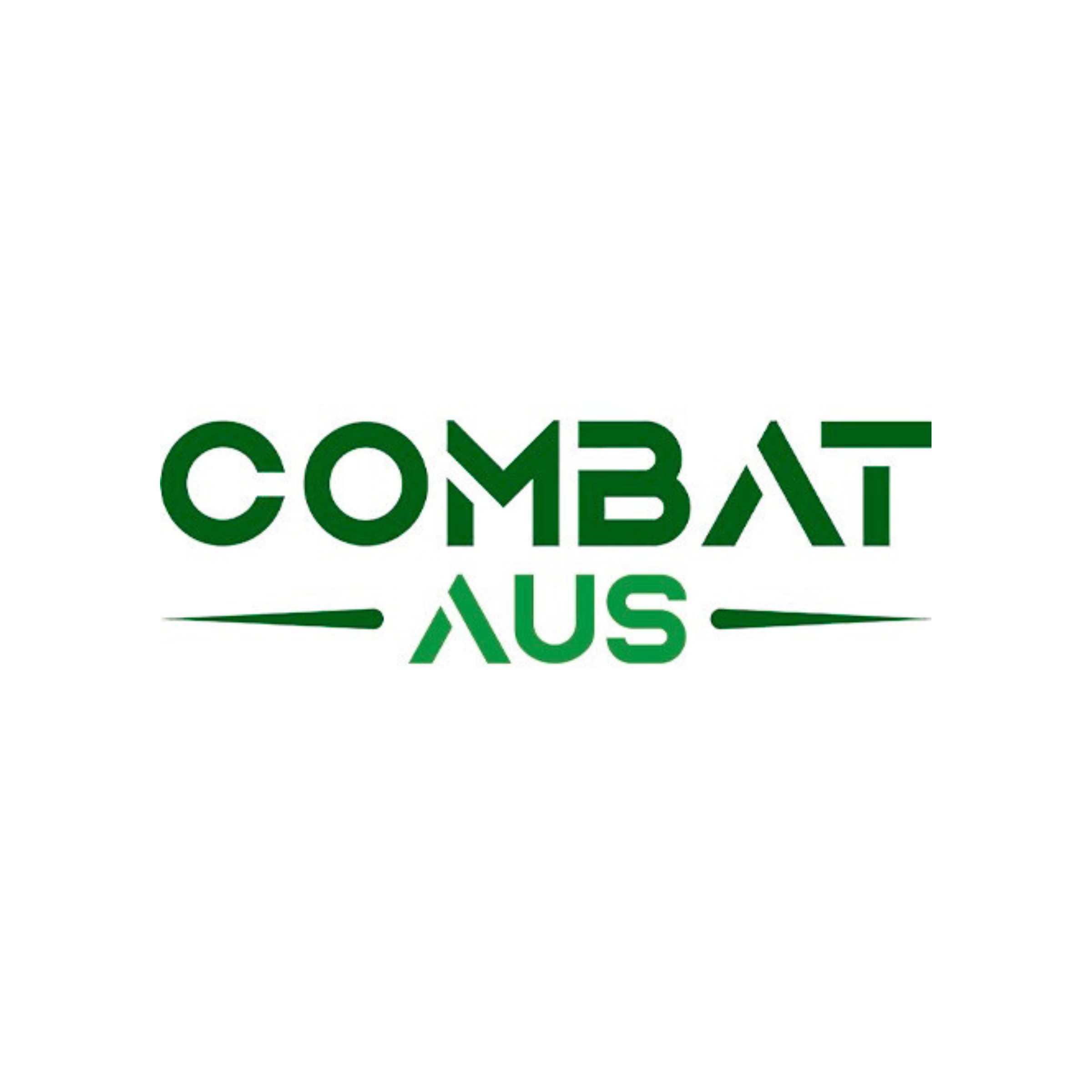 Green logo with the text 'COMBAT AUS' in stylized font, featuring two horizontal lines extending from the sides of the logo.