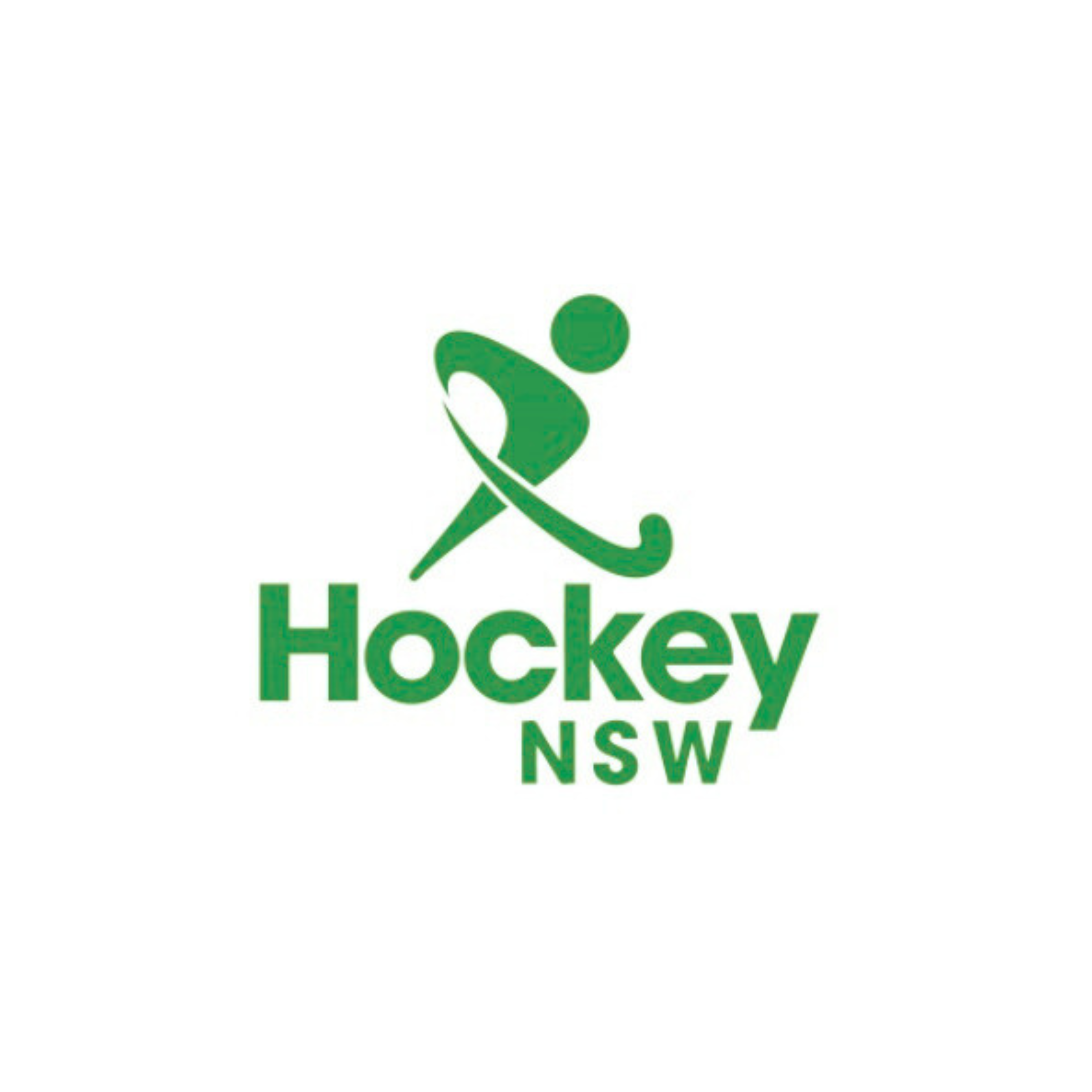Green logo for Hockey NSW with a stylized hockey player and the words 'Hockey NSW' in bold text.