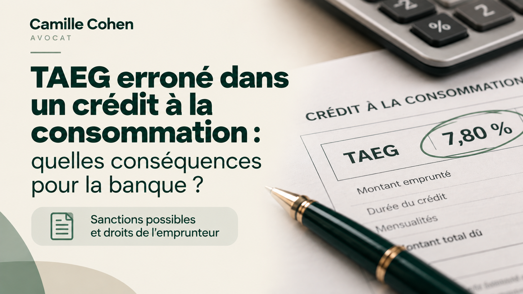 TAEG erroné dans un crédit à la consommation : quelles conséquences pour la banque ?