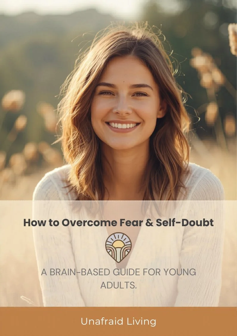 Young adult woman sitting peacefully outdoors representing overcoming fear and self-doubt through brain health tools from Unafraid Living