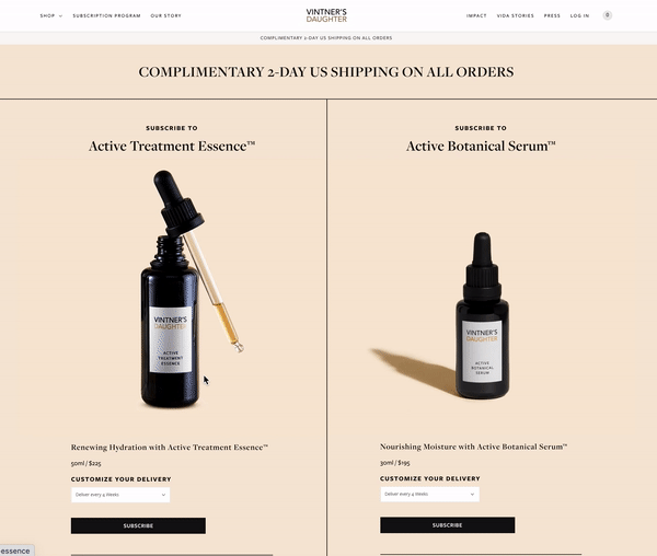 vintner's daughter product page for subscription program