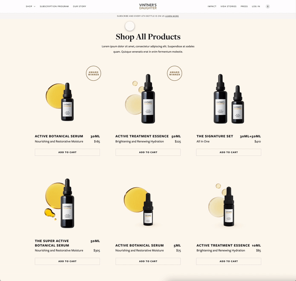vintner's daughter category product selection page