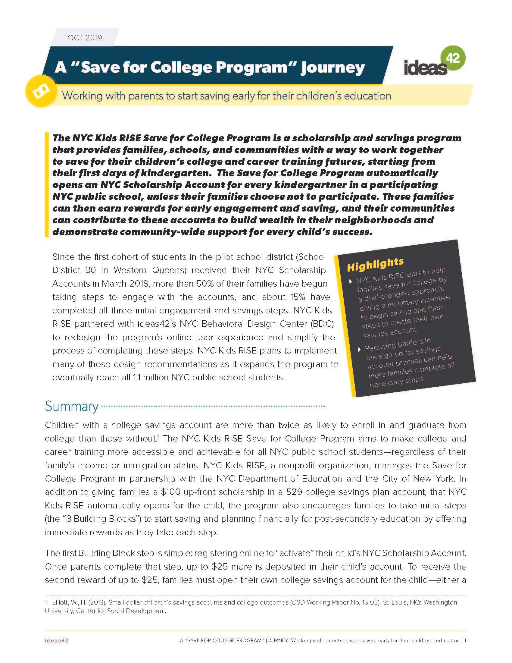 A “Save for College” Program Journey