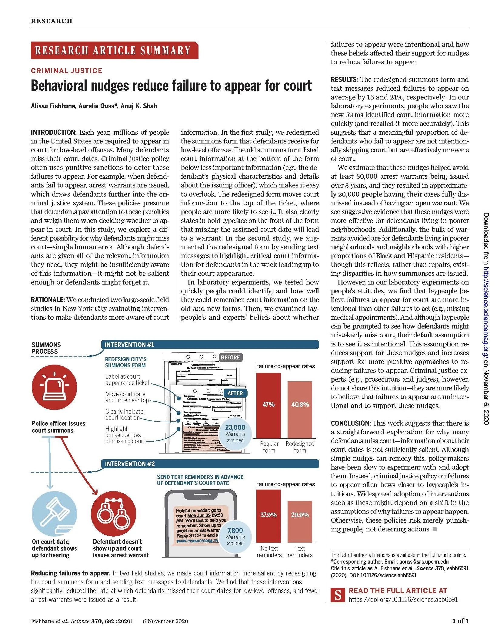 Behavioral Nudges to Reduce Failure to Appear in Court