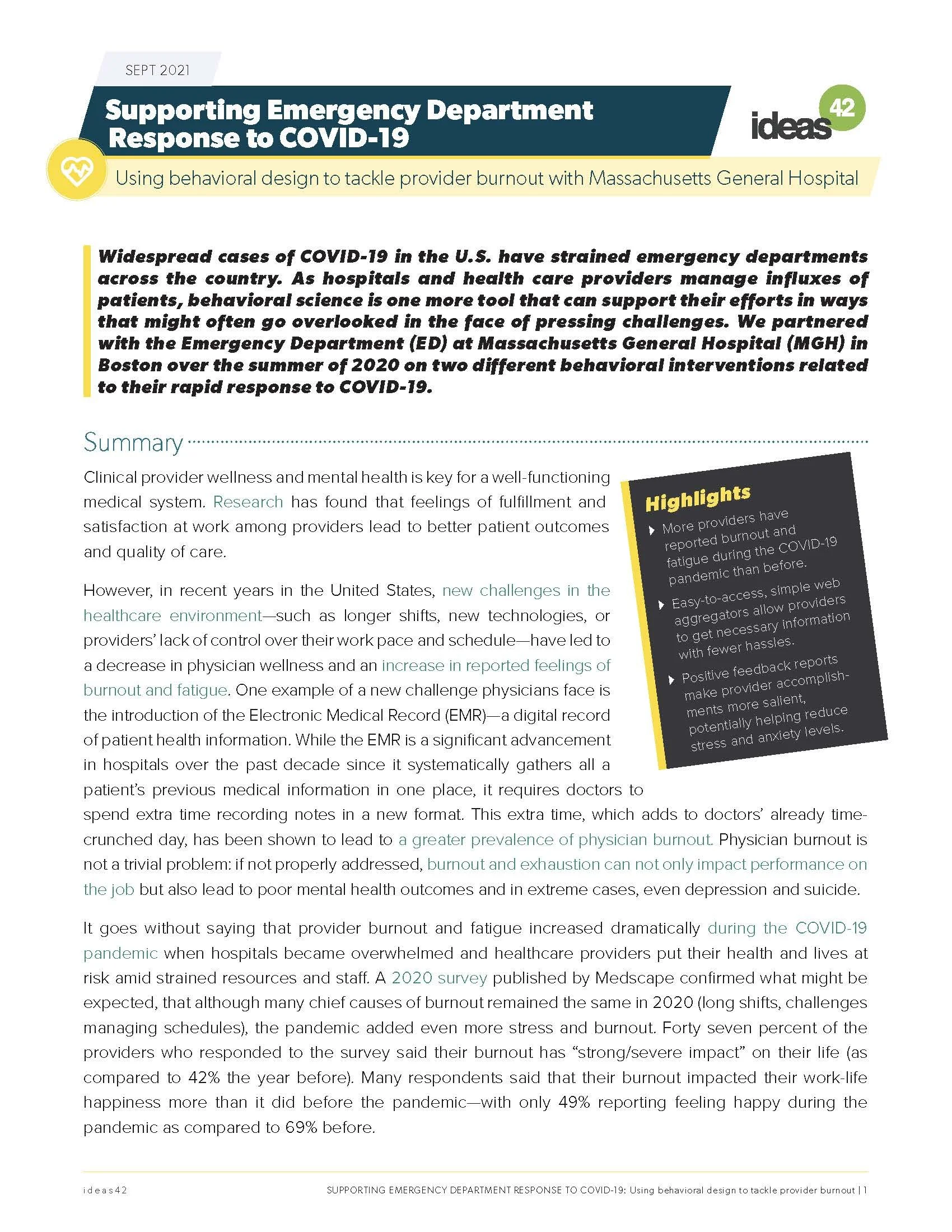 Supporting Emergency Department Response to COVID-19