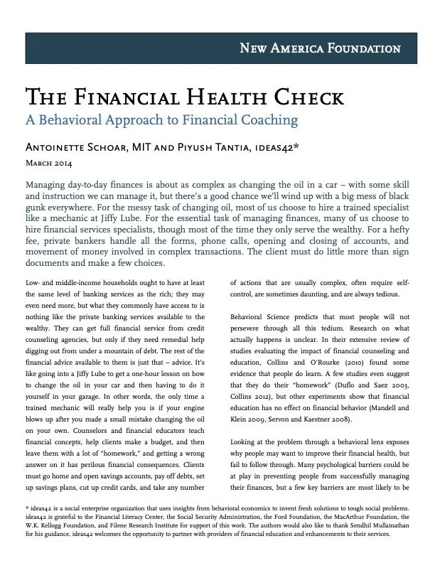 The Financial Health Check: A Behavioral Approach to Financial Coaching