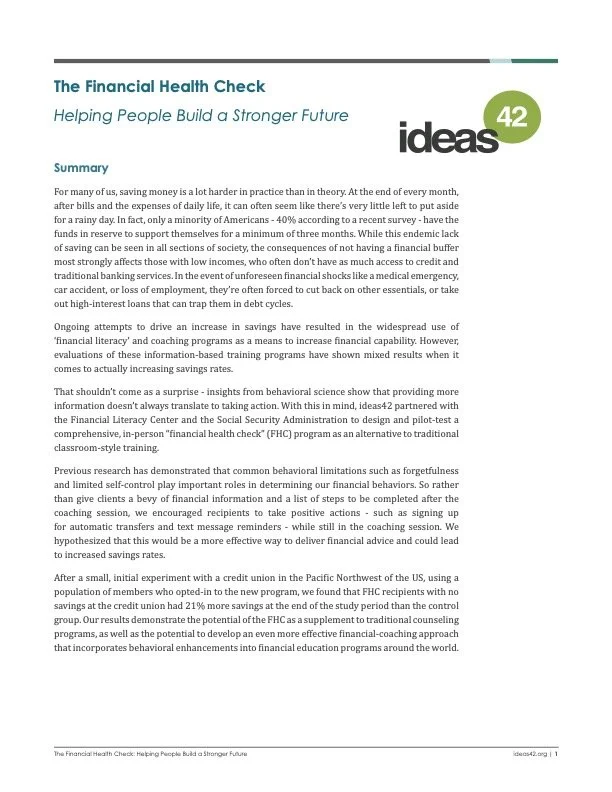 The Financial Health Check: Helping People Build a Stronger Future
