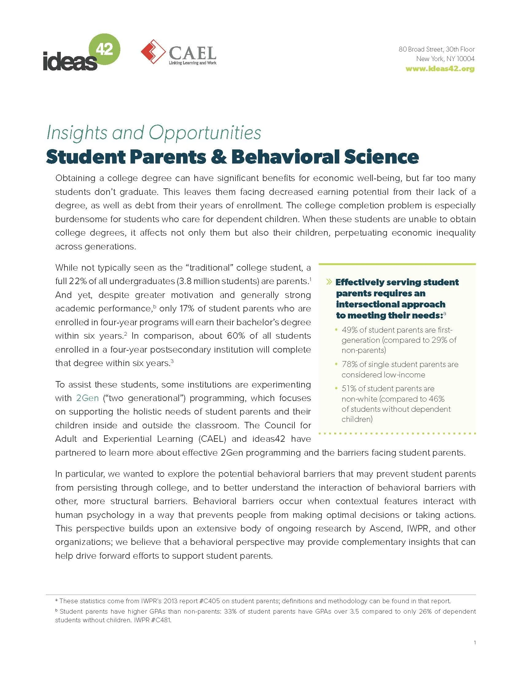 Insights and Opportunities: Student Parents and Behavioral Science
