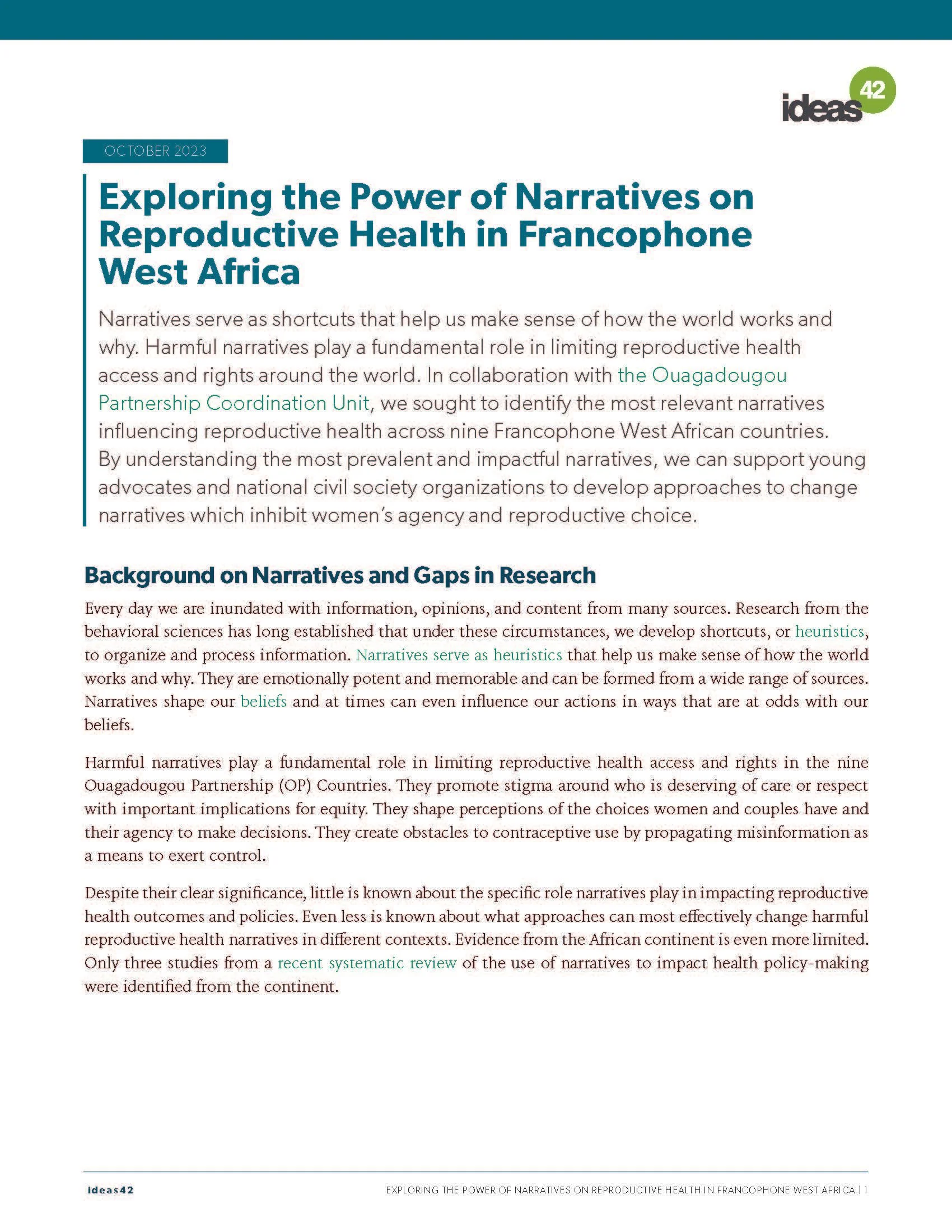 Exploring the Power of Narratives on Reproductive Health in Francophone West Africa