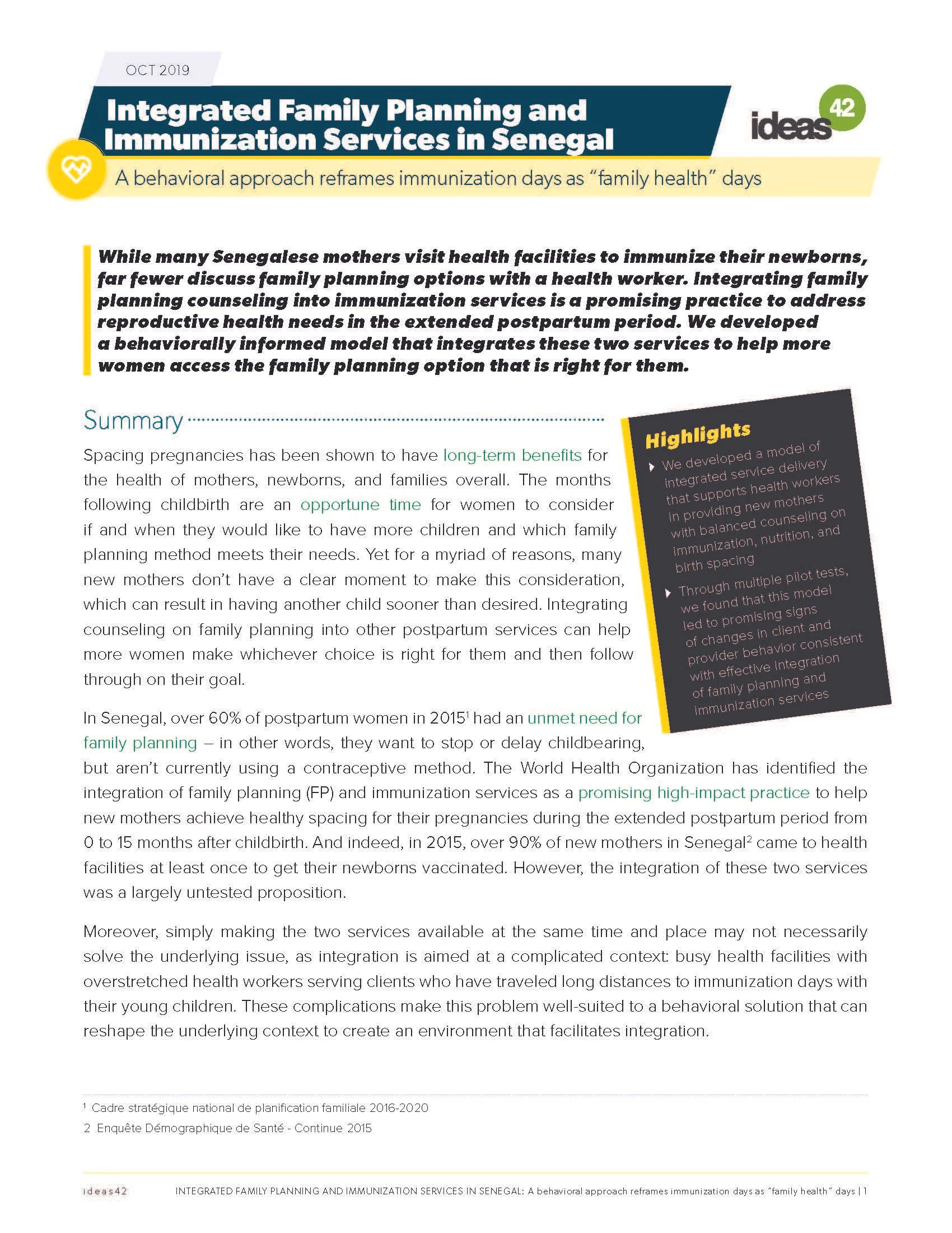 Integrated Family Planning and Immunization Services in Senegal
