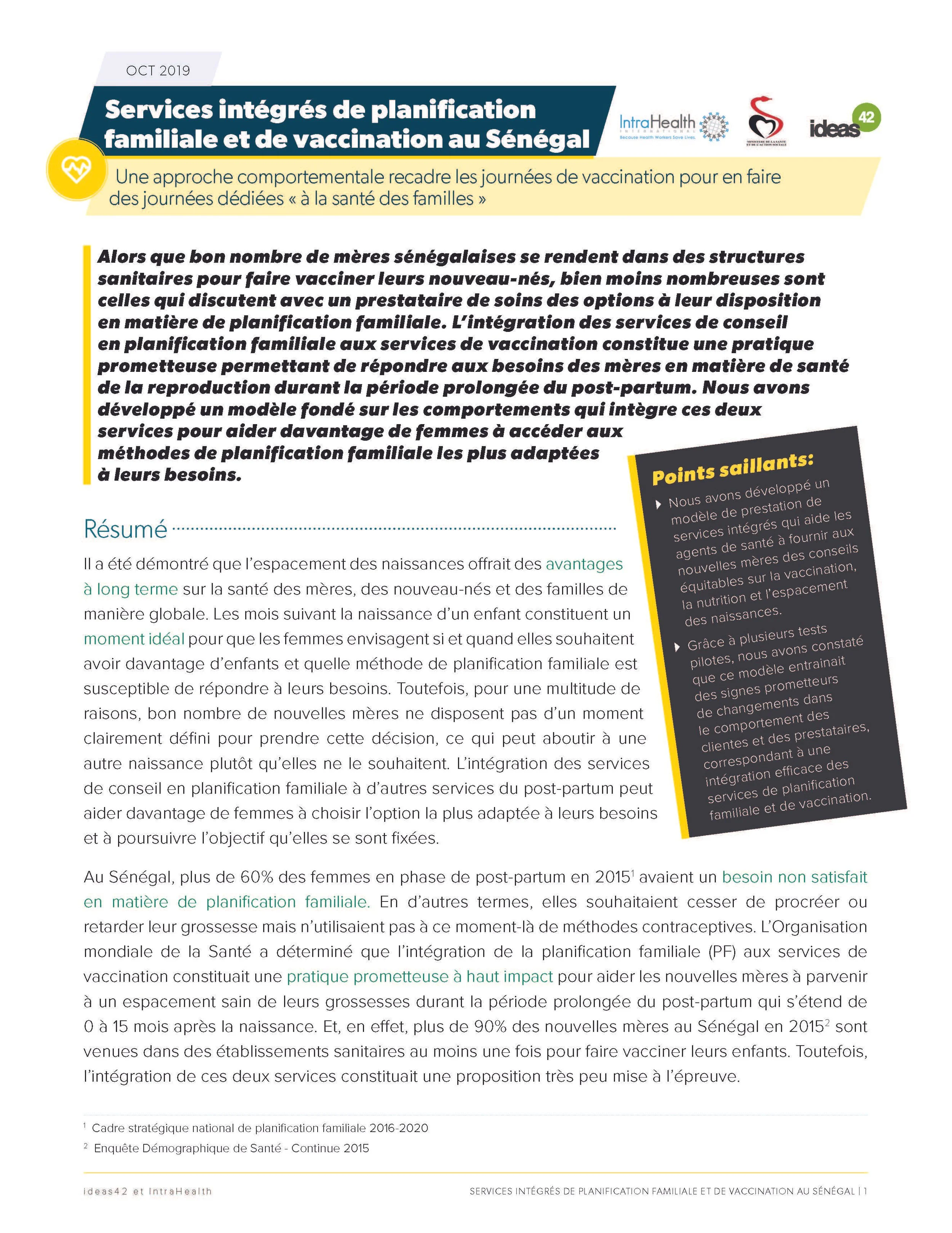 Services Intégrés de Planification Familiales et de Vaccination au Sénégal