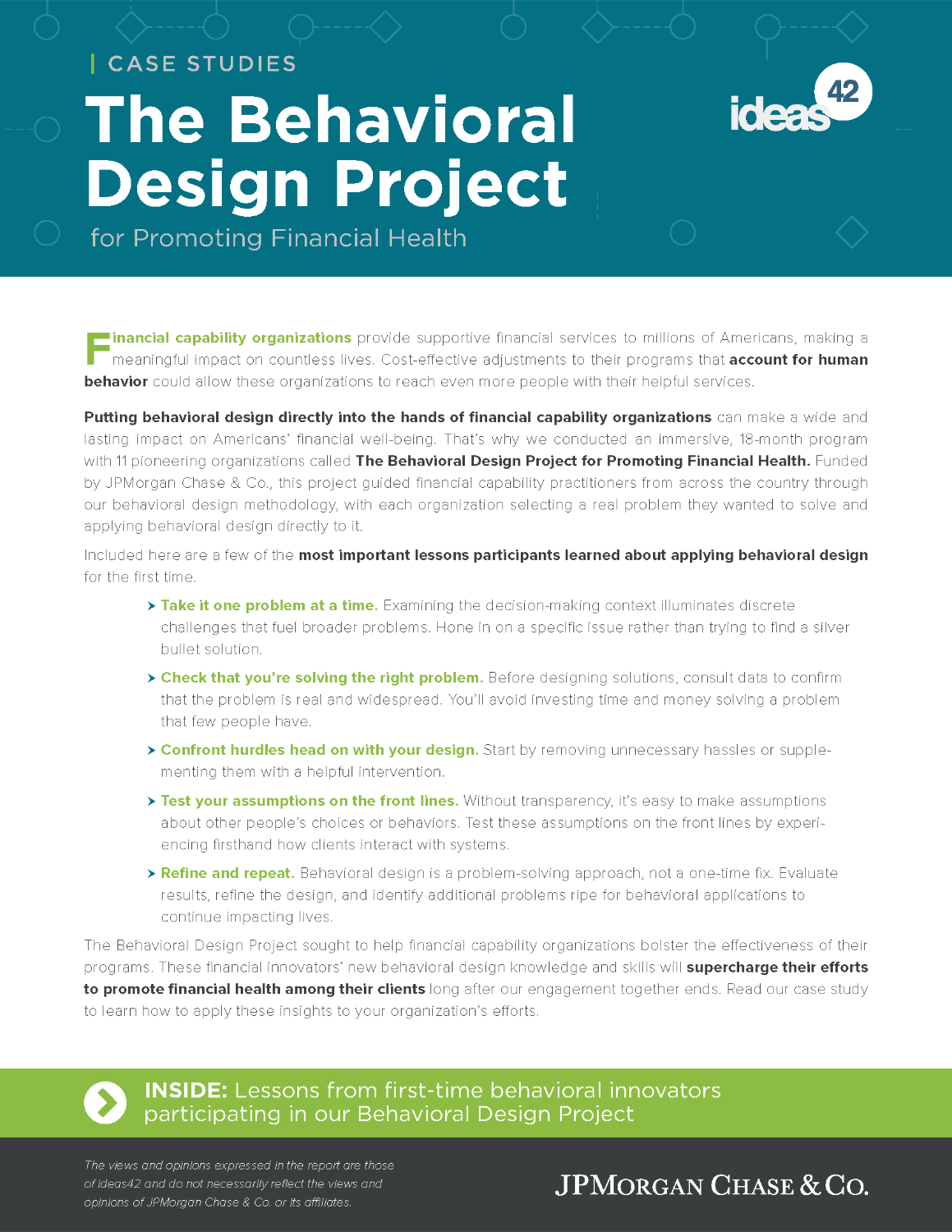 The Behavioral Design Project for Promoting Financial Health