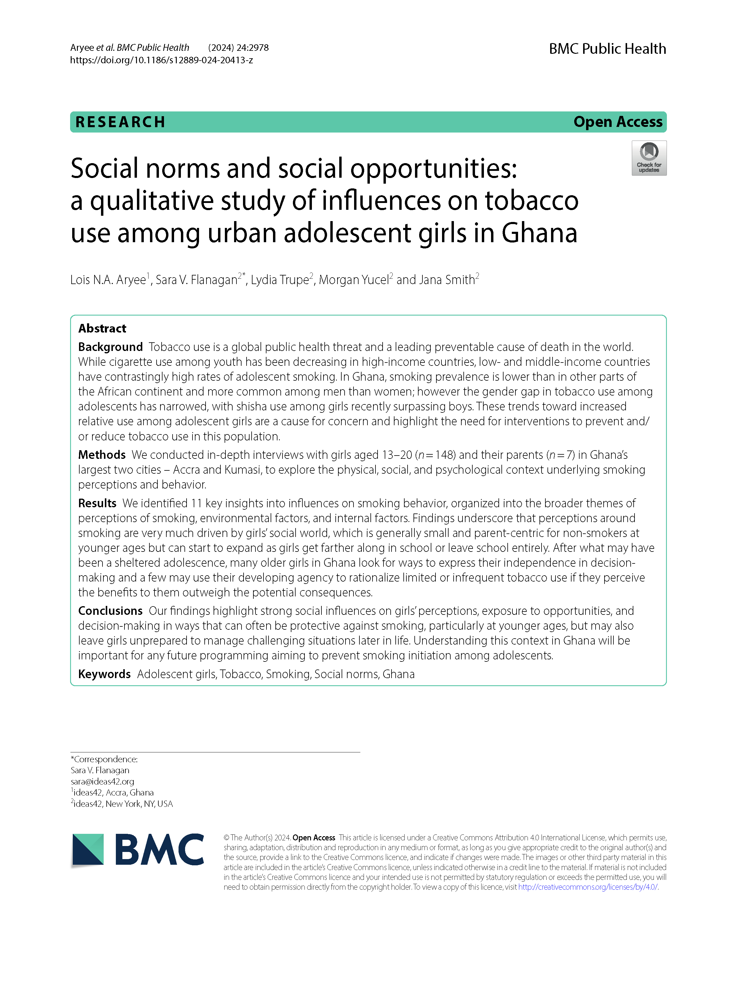 Social Norms and Social Opportunities: A Qualitative Study of Influences on Tobacco Use Among Urban Adolescent Girls in Ghana