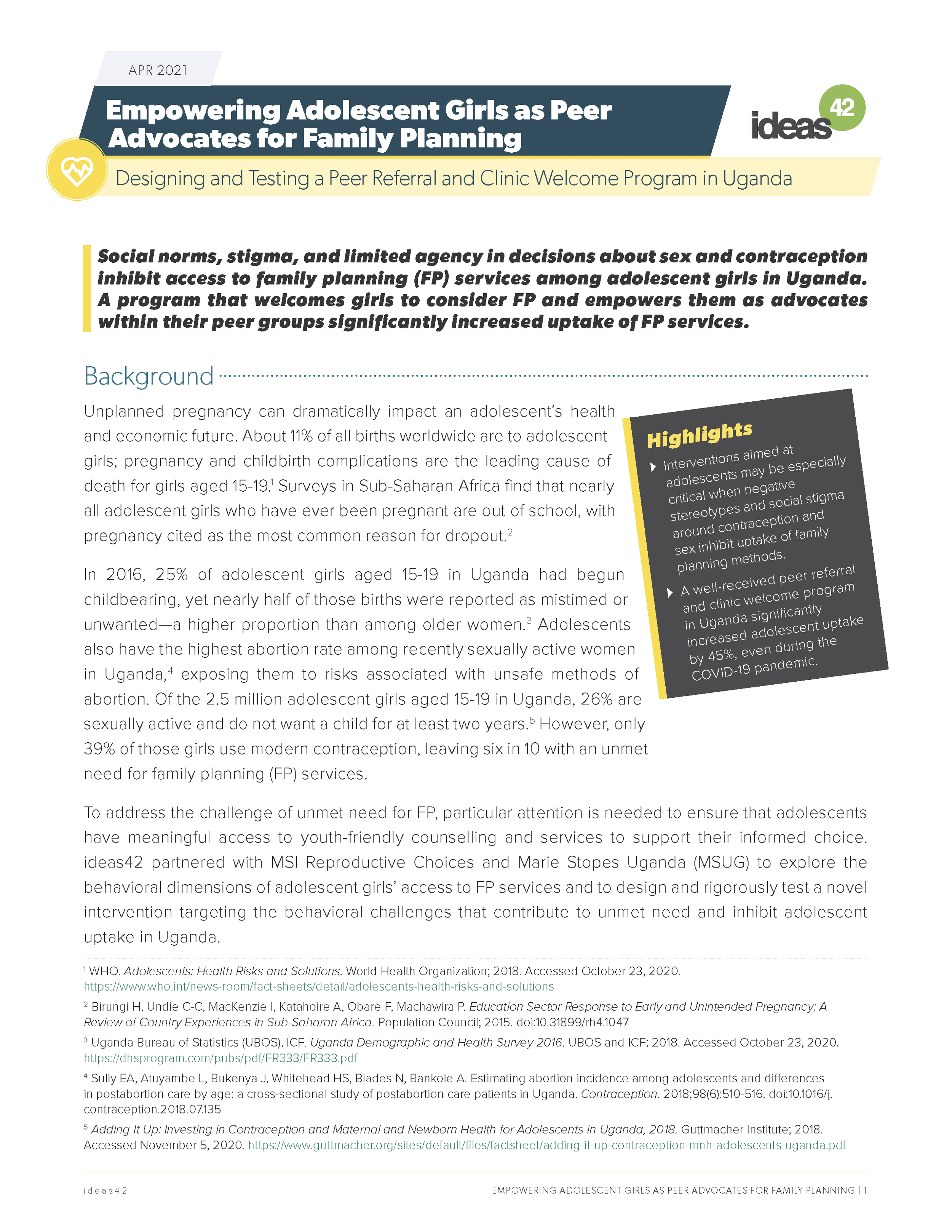 Empowering Adolescent Girls as Peer Advocates for Family Planning