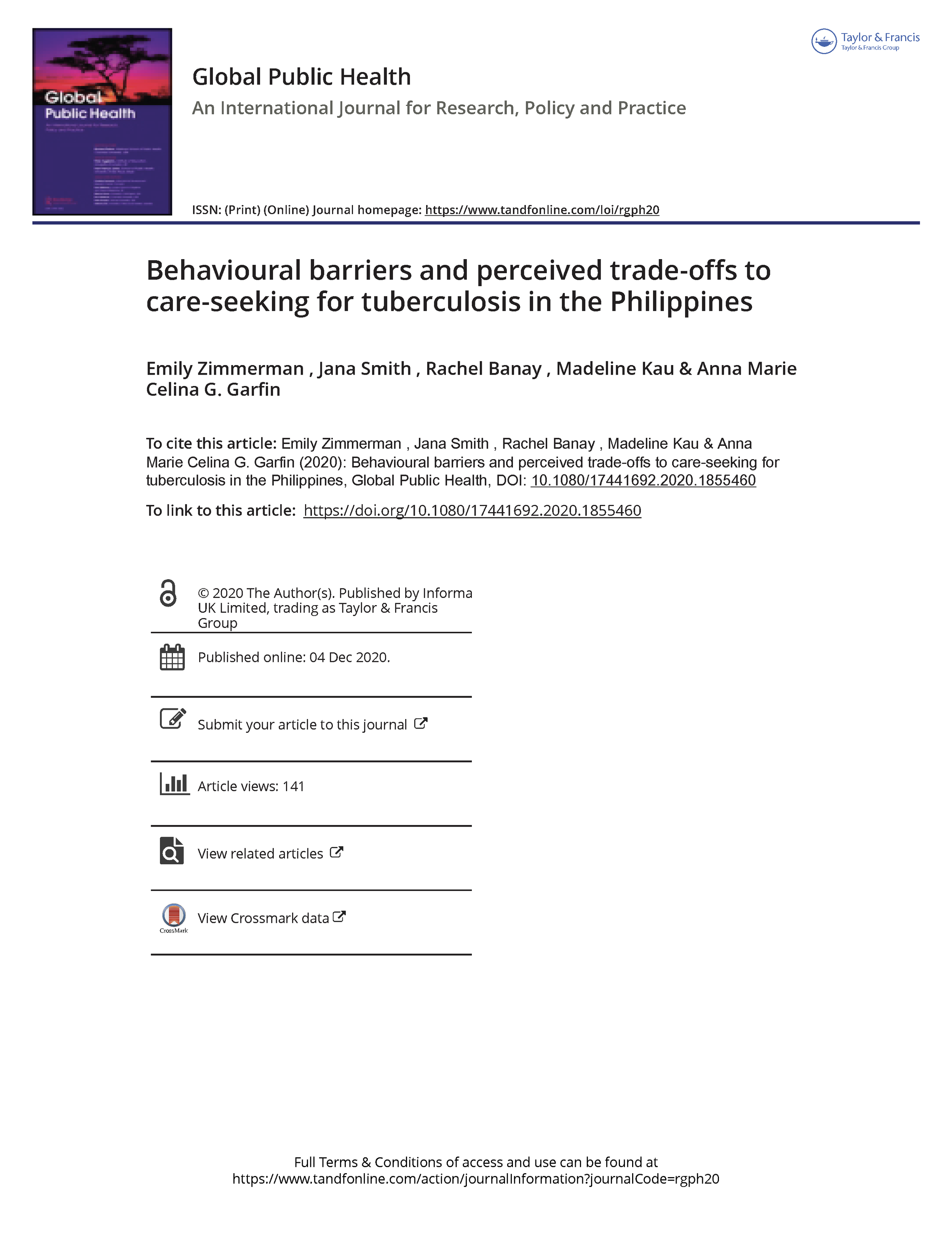 Behavioral Barriers and Perceived Trade-Offs to Care-Seeking for Tuberculosis in the Philippines