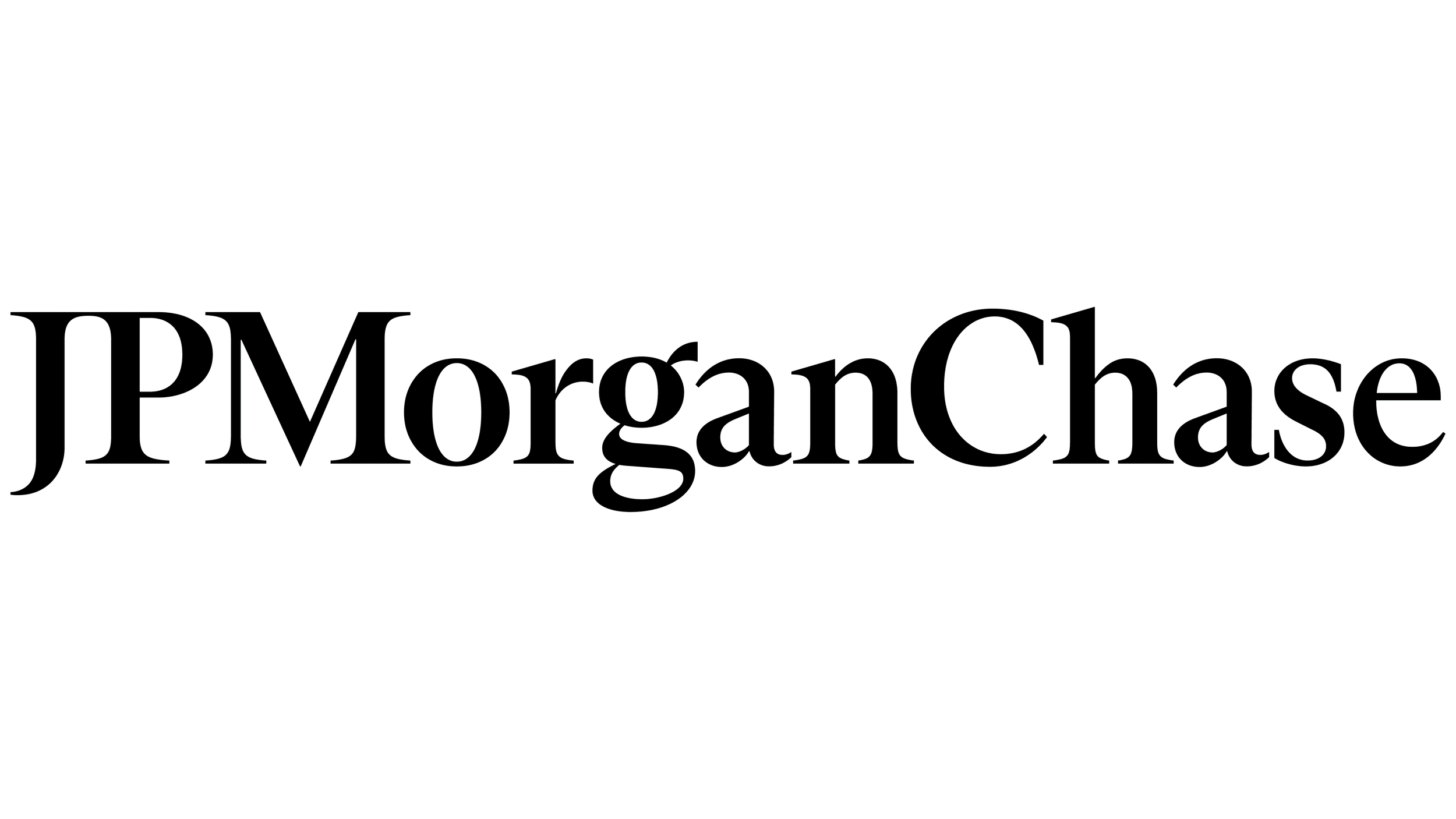 JP Morgan Chase logo in black font all one wordith a stylized yellow and blue circular emblem and the name written in blue text.