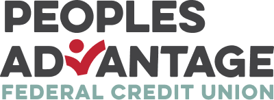 Peoples Advantage Federal Credit Union logo with black, red, and light green text.