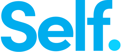 The word 'self.' in large blue and black letters on a black background.