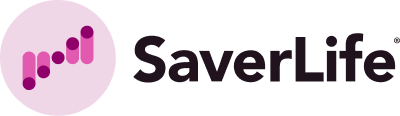 SaverLife logo with purple and pink bars in a circle and the text 'SaverLife'.