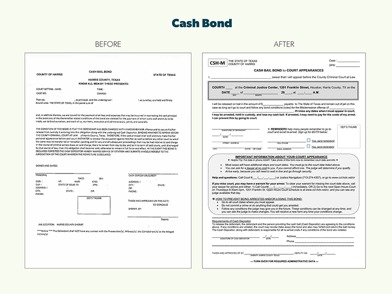 Harris County, Texas, redesigned cash bond form