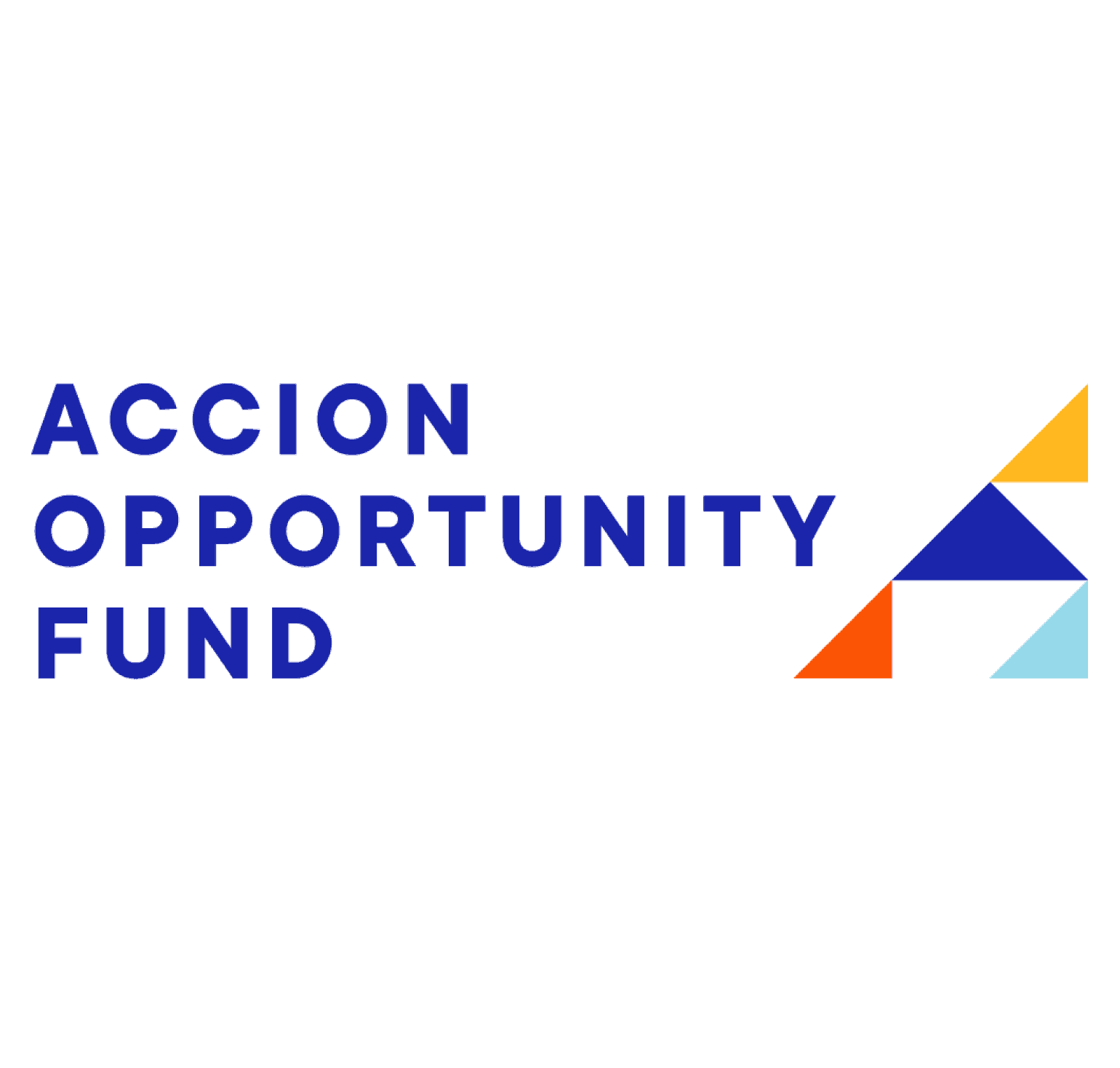 Accion Opportunity Fund Logo with a multicolor right triangle and