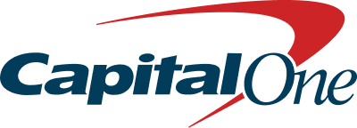 Capital One logo with blue text and a red swoosh