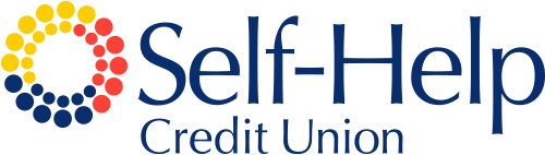 Self-Help Credit Union logo with colorful circular design and blue text.