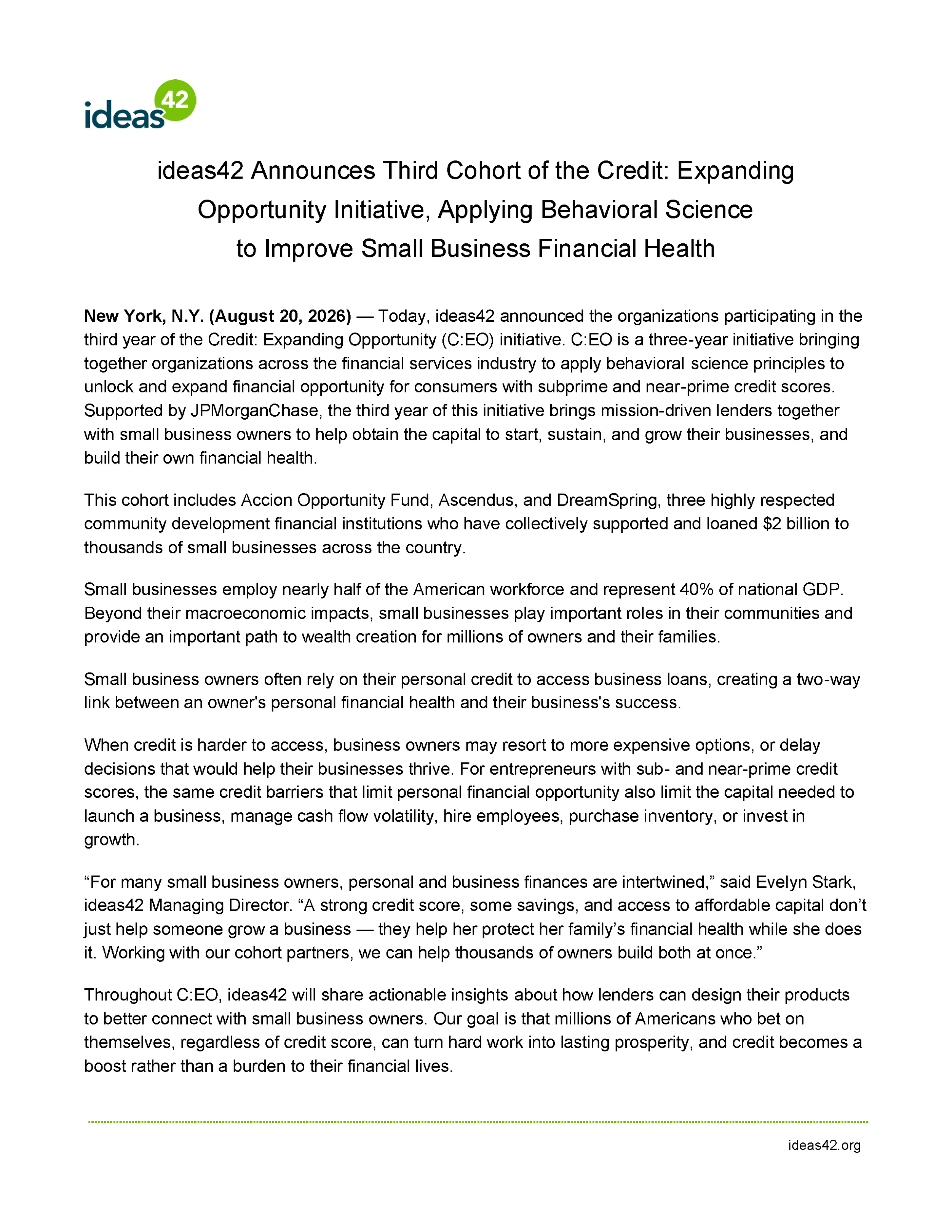 page 1 of C:EO initiative's third cohort announcement