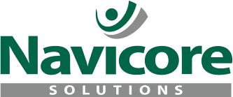Navicore Solutions logo with green and gray text and abstract circle symbol