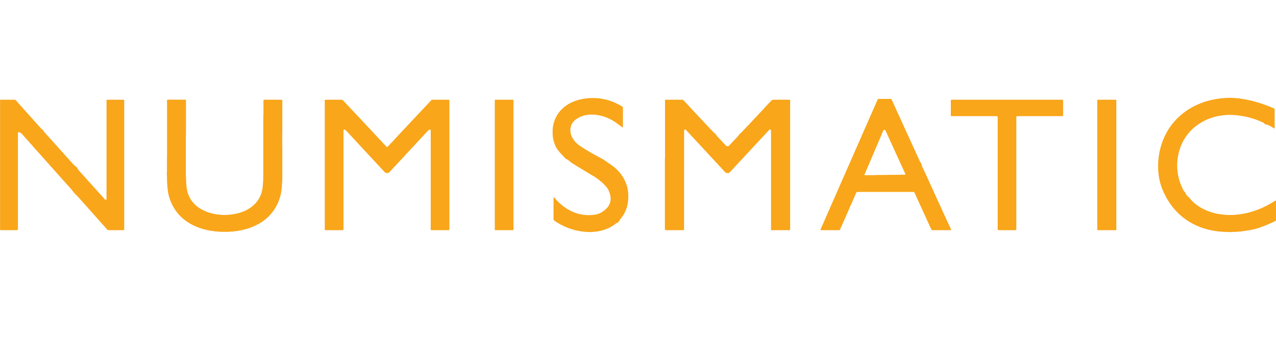 Logo for the American Numismatic Association with black background and white and orange text.