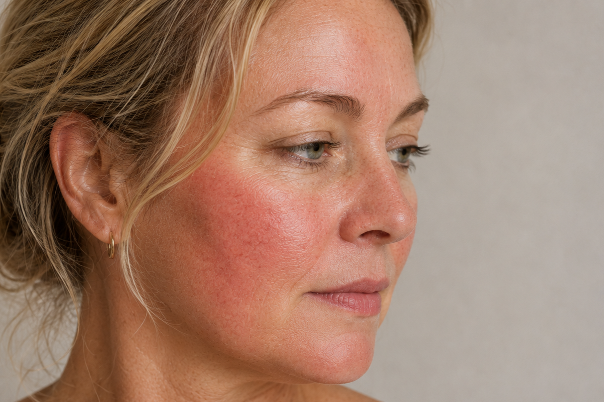 A woman receiving a facial treatment at a spa, lying with her eyes closed, while a skincare professional applies a gentle chemical peel to her face with a small brush.