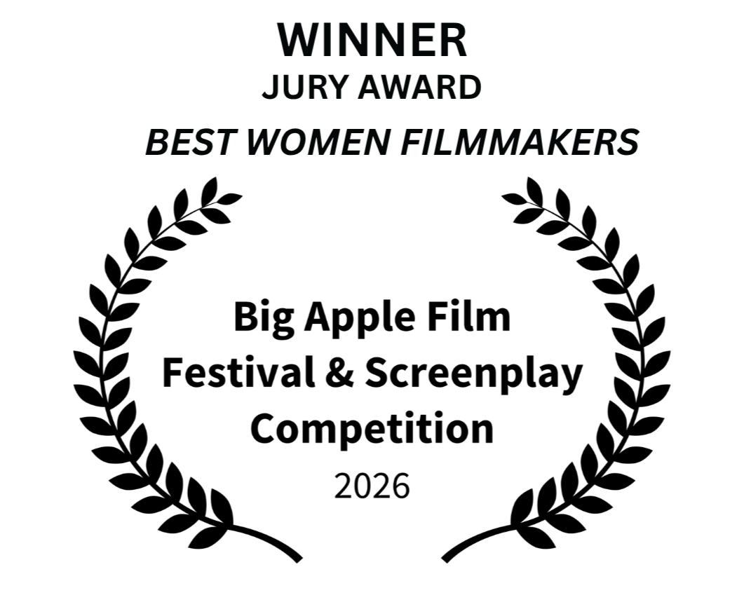 Award certificate with text that reads 'WINNER JURY AWARD BEST WOMEN FILMMAKERS' from the Big Apple Film Festival and Screenplay Competition.