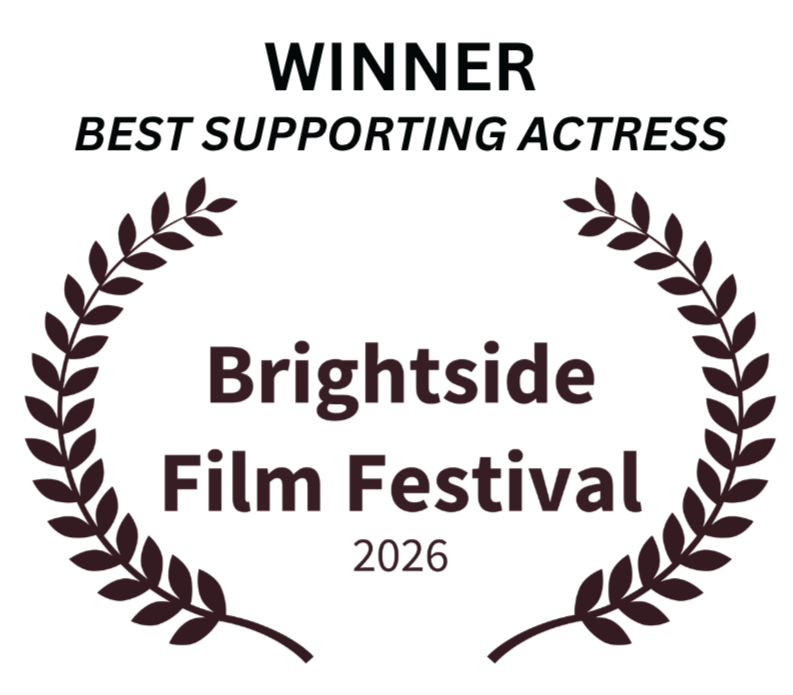 Brightside Film Festival 2026 award badge recognizing Alexandra Rooney as Winner of Best Supporting Actress for The Quiet Between, with a laurel wreath design.